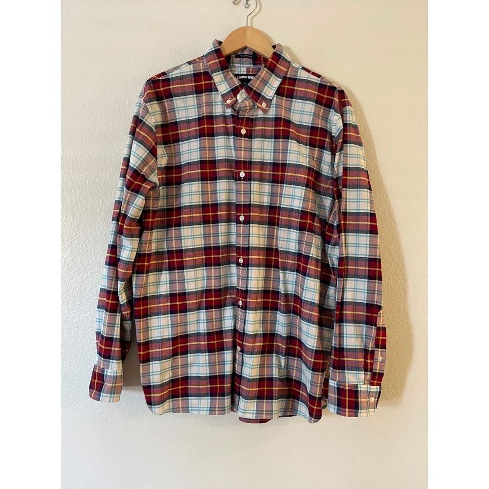 Lands End Men's Sail Rigger Oxford Shirt XL Plaid Traditional Fit Long Sleeve - Picture 2 of 11